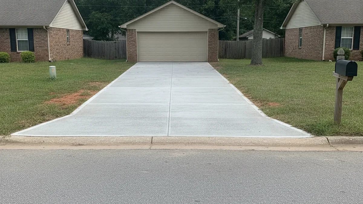 Finished concrete driveway at a home in Pearl, Mississippi